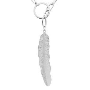 Mixed Chain Feather Lariat Layered Necklace